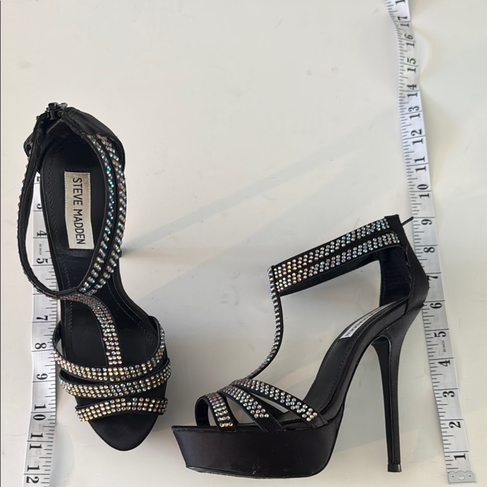 Steve Madden Black Heels with Rhinestone Straps